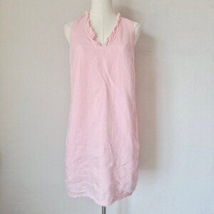 Tommy Bahama 100% Linen Two Palms Ruffled Shift Dress Frayed Hem Pocket Pink